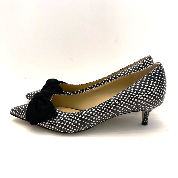 Talbots Sylvie Kitten Heel Bow Pumps Embossed Ocelot Black Leather Womens 8M NEW - Picture 3 of 9